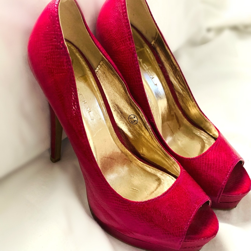 Hot Pink Peep Toe Snakeskin Print Pumps Size 7.5 E
